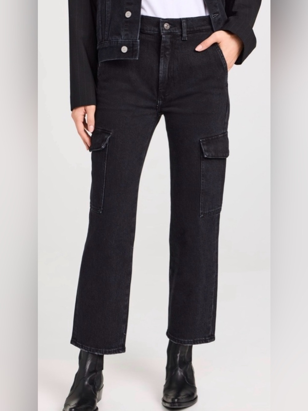 7 for All Mankind Cargo Logan in Collide Black Jeans Ankle Length Size 28 EUC